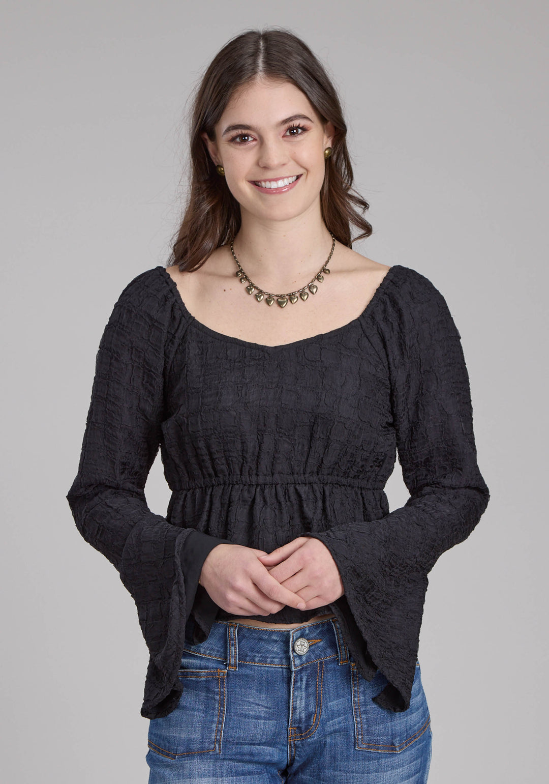 WOMENS DOUBLE CLOTH BLOUSE, LONG SLEEVE PULLOVER WESTERN SHIRT