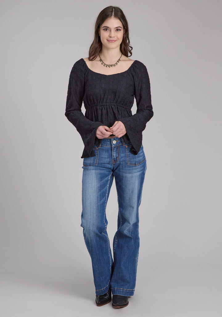 WOMENS DOUBLE CLOTH BLOUSE, LONG SLEEVE PULLOVER WESTERN SHIRT