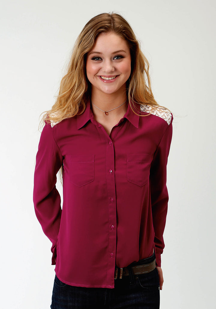 WOMENS WINE LONG SLEEVE WESTERN SHIRT
