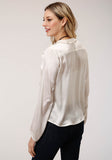 WOMENS LONG SLEEVE POLY SATIN WRAP FRONT  BLOUSE