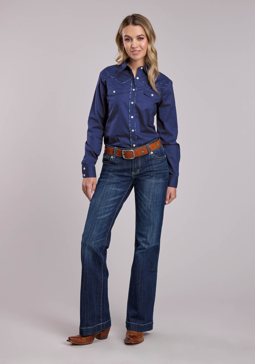 WOMENS ROPER SOLID COTTON WESTERN BLOUSE