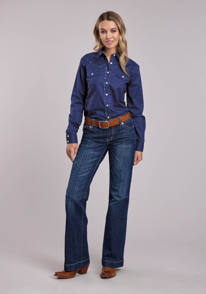 WOMENS ROPER SOLID COTTON WESTERN BLOUSE