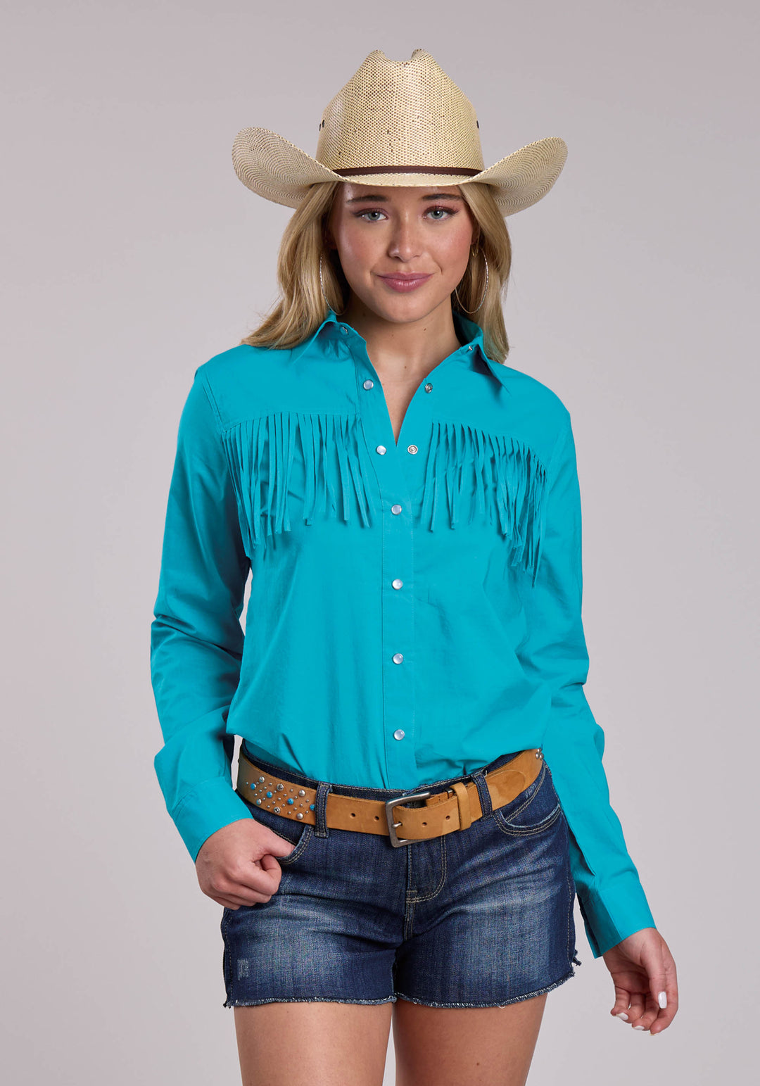 WOMENS ROPER SOLID COTTON WESTERN BLOUSE