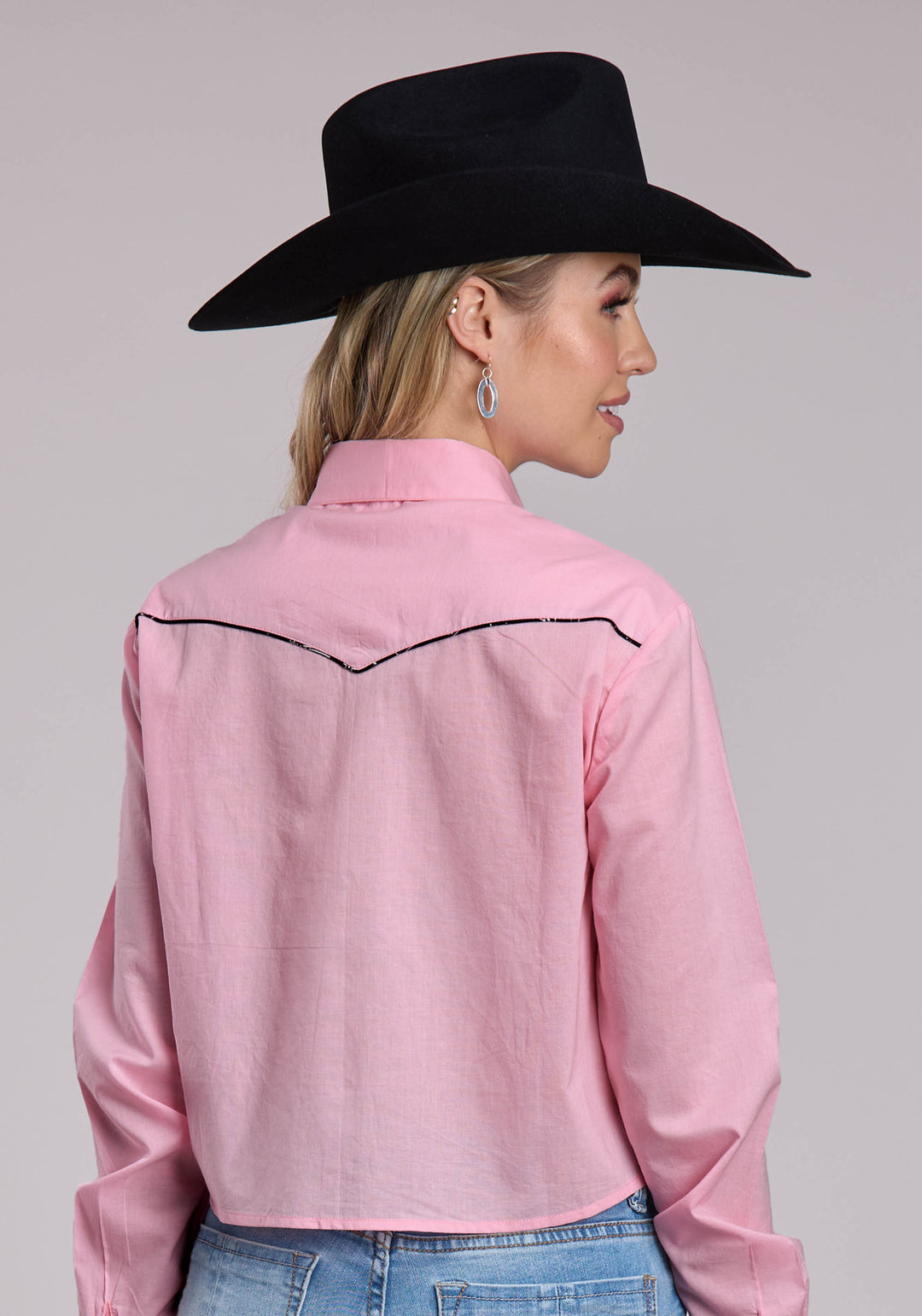 WOMENS ROPER SOLID PINK COTTON WESTERN BLOUSE
