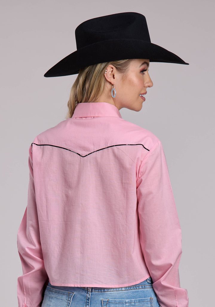 WOMENS ROPER SOLID PINK COTTON WESTERN BLOUSE