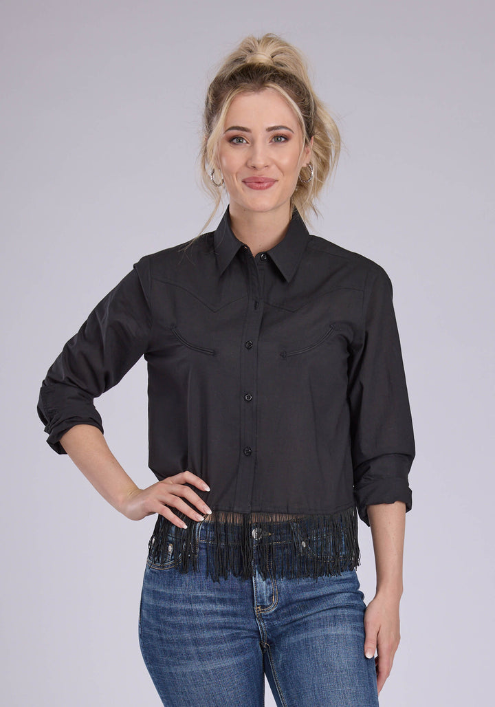 WOMENS COTTON CAMBRIC WESTERN TOP LONG SLEEVE BUTTON WESTERN SHIRT