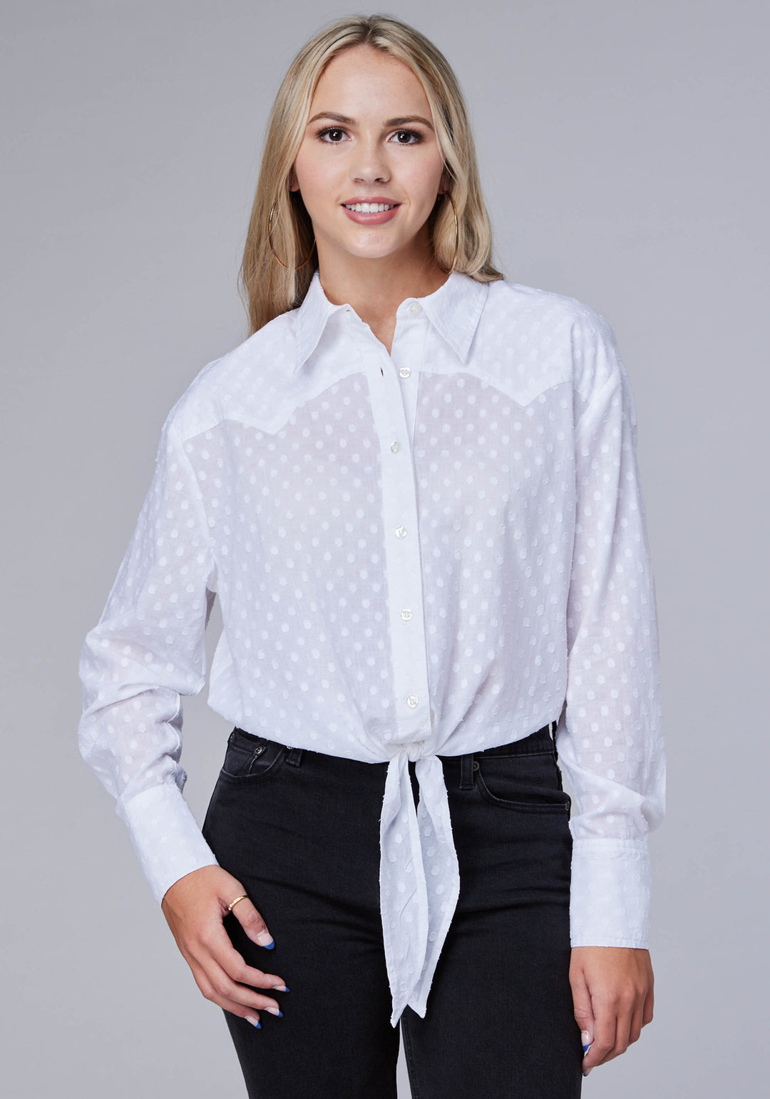 WOMENS SWISS DOT LONG SLEEVE RETRO WESTERN BLOUSE LONG SLEEVE BUTTON WESTERN SHIRT