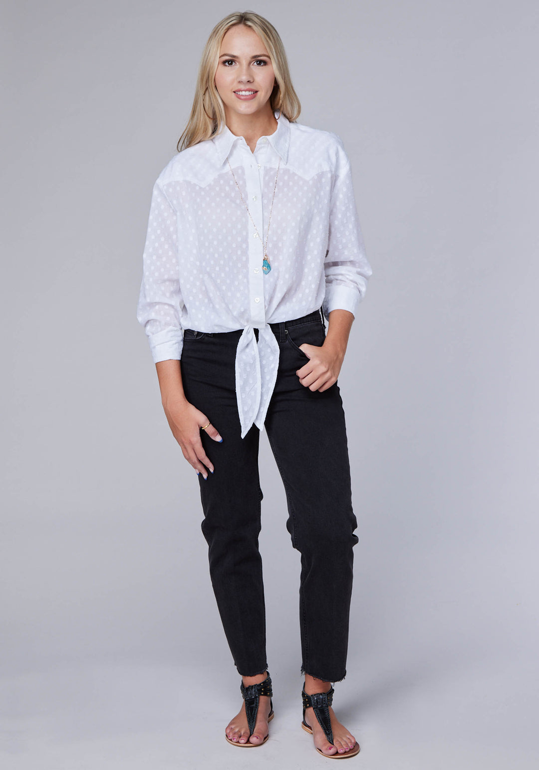 WOMENS SWISS DOT LONG SLEEVE RETRO WESTERN BLOUSE LONG SLEEVE BUTTON WESTERN SHIRT