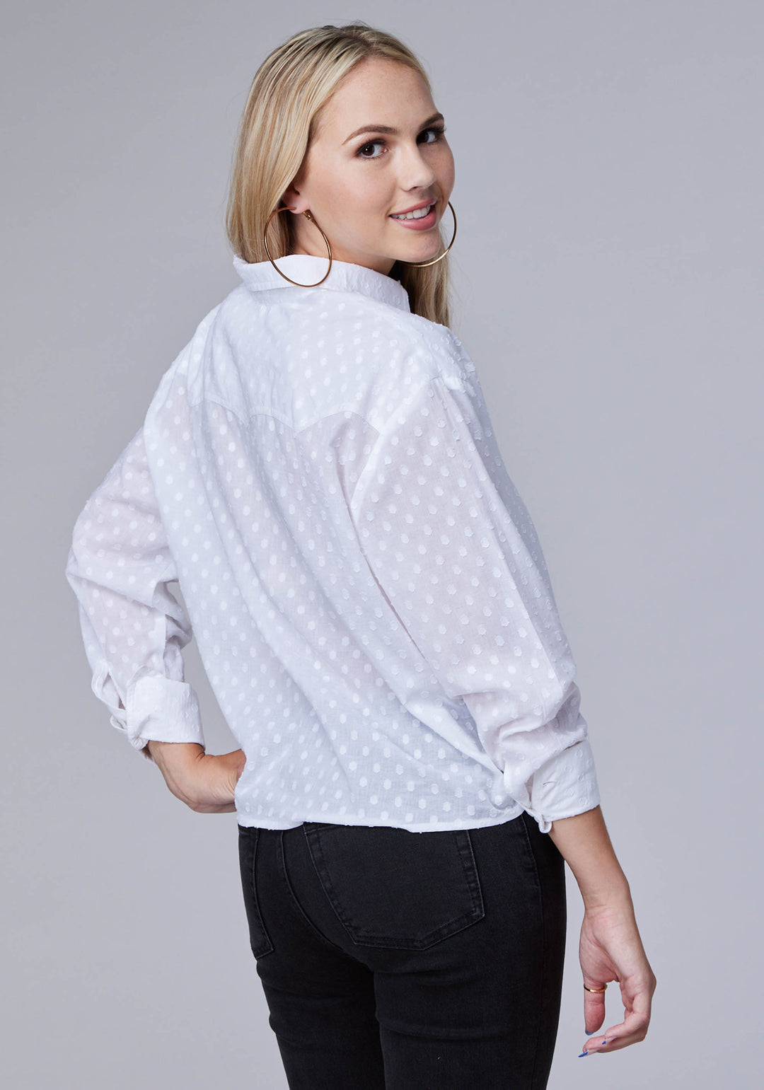 WOMENS SWISS DOT LONG SLEEVE RETRO WESTERN BLOUSE LONG SLEEVE BUTTON WESTERN SHIRT