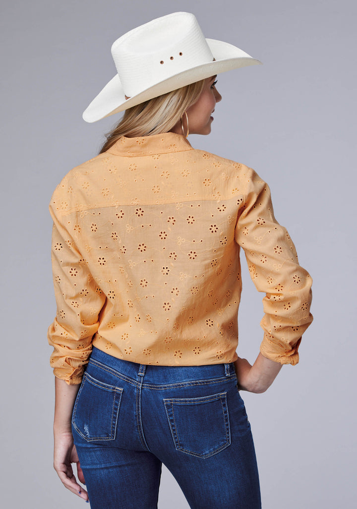 WOMENS LONG SLEEVE BUTTON EYELET WESTERN BLOUSE WESTERN SHIRT