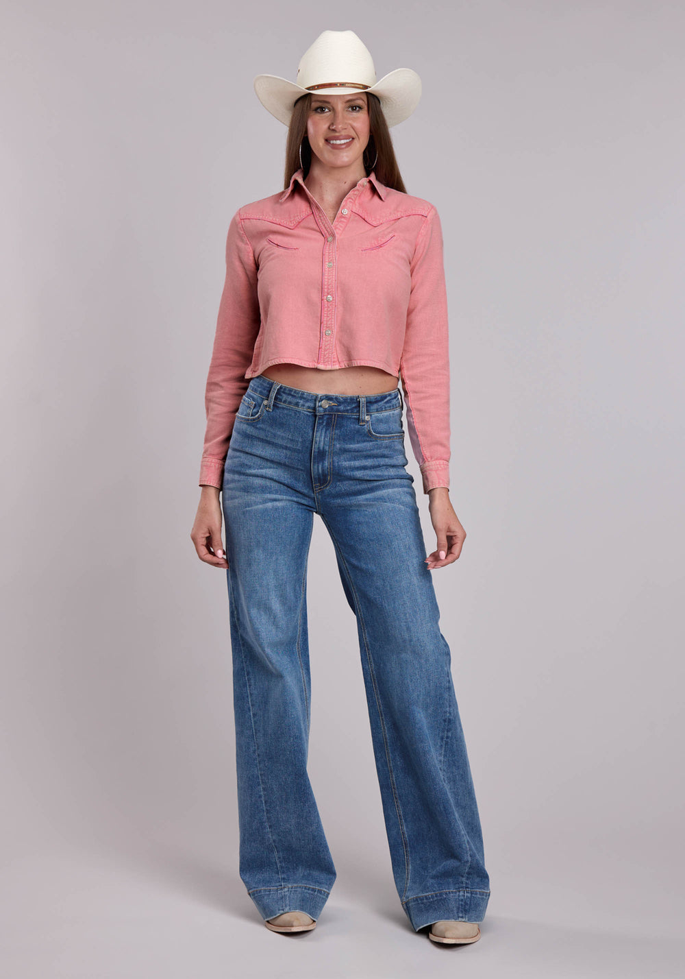 WOMENS ROPER COTTON TWILL CROPPED WESTERN BLOUSE