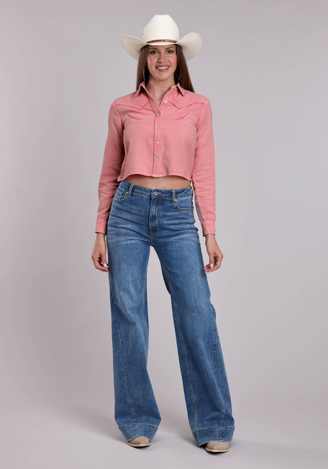 WOMENS ROPER COTTON TWILL CROPPED WESTERN BLOUSE
