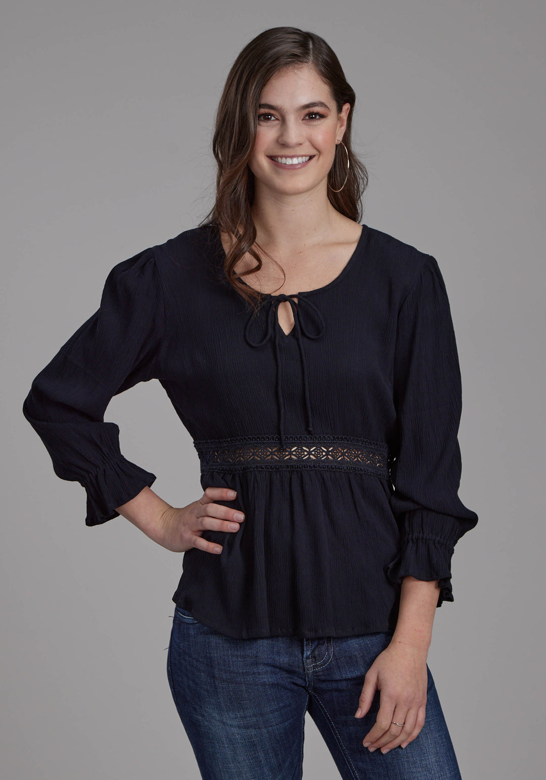 WOMENS RAYON CREPE LONG SLEEVE BLOUSE LONG SLEEVE PULLOVER WESTERN SHIRT