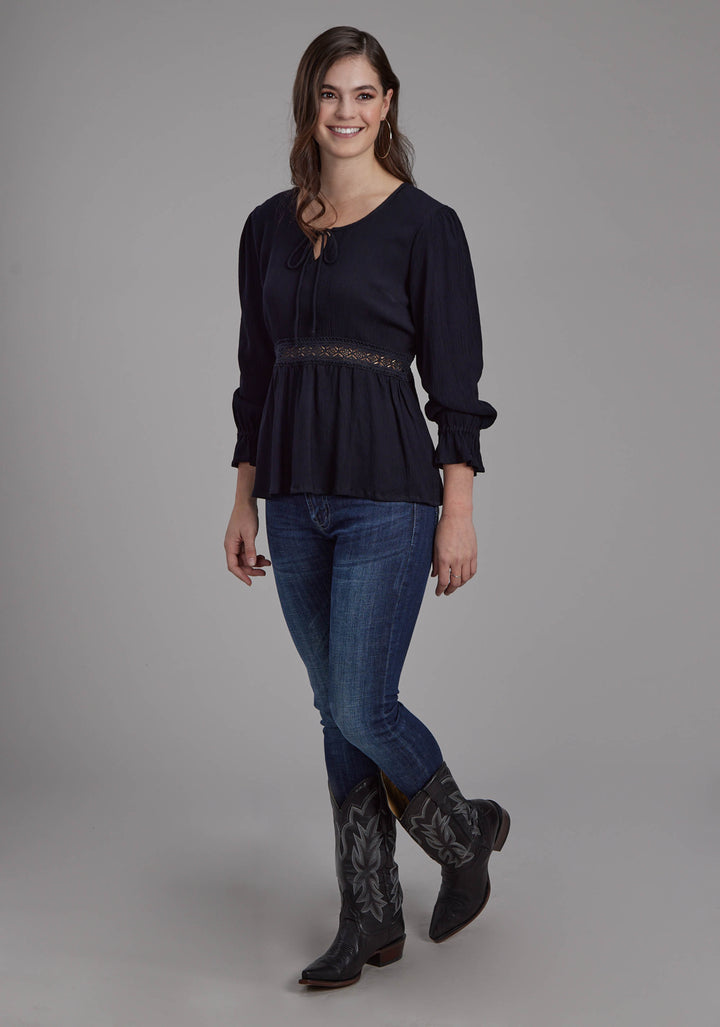 WOMENS RAYON CREPE LONG SLEEVE BLOUSE LONG SLEEVE PULLOVER WESTERN SHIRT