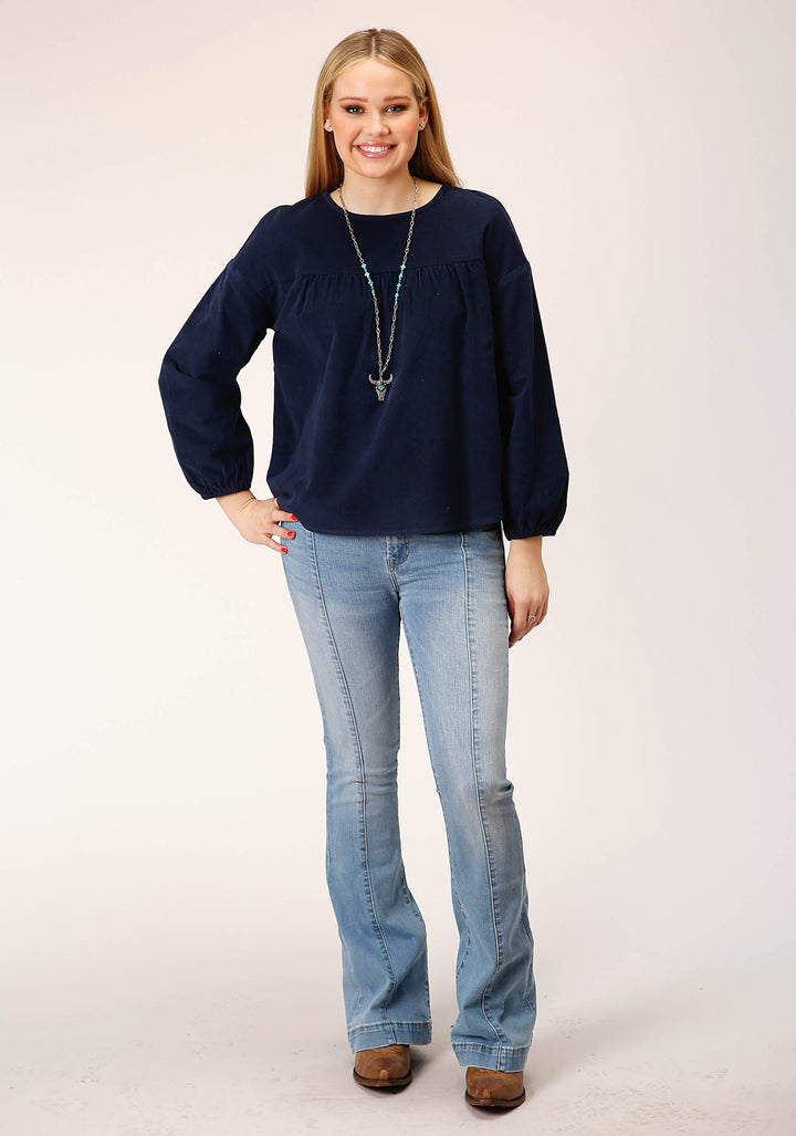 WOMENS LONG SLEEVE CORDUROY VELOUR LONG SLEEVE   BLOUSE