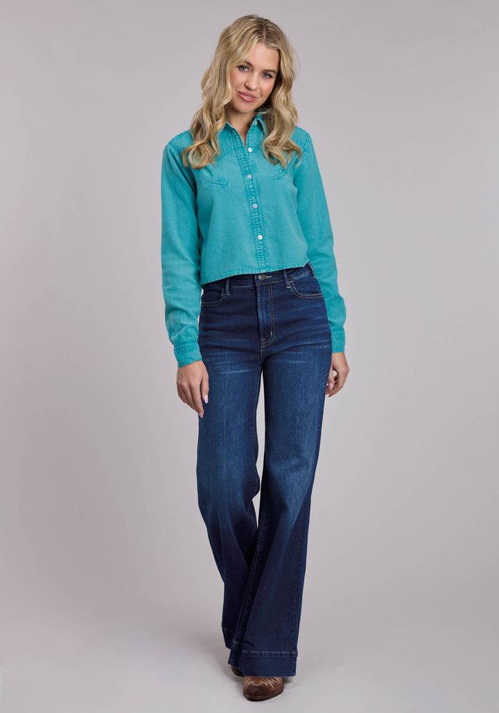 WOMENS ROPER COTTON TWILL CROPPED WESTERN BLOUSE