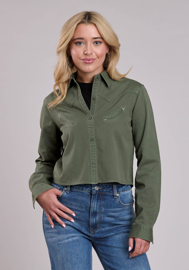 WOMENS LONG SLEEVE BUTTON LODEN PIGMENT DYED WESTER SHIRT WESTERN SHIRT