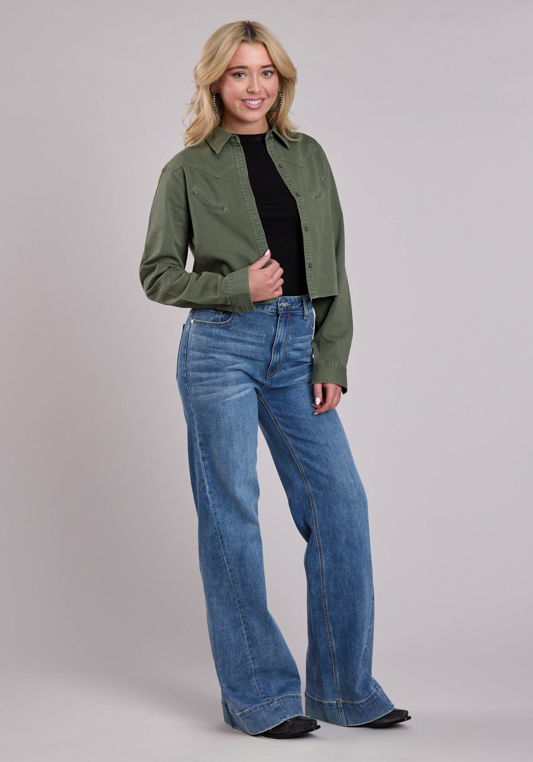 WOMENS LONG SLEEVE BUTTON LODEN PIGMENT DYED WESTER SHIRT WESTERN SHIRT