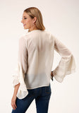 WOMENS LONG SLEEVE GEORGETTE BUTTON DOWN  BLOUSE