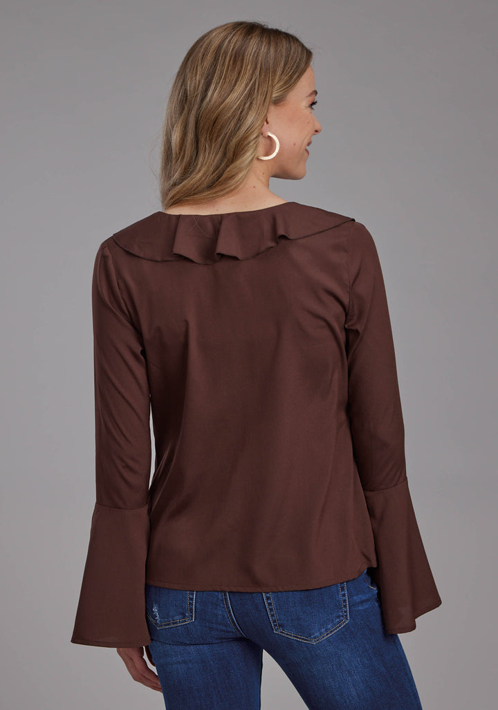 WOMENS POLY CREPE PEASANT BLOUSE LONG SLEEVE PULLOVER WESTERN SHIRT