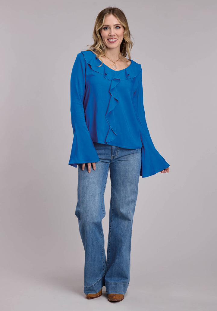 WOMENS ROPER BLUE RAYON WESTERN BLOUSE