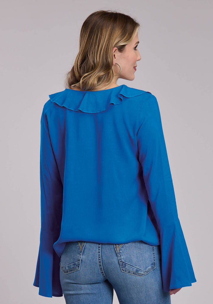 WOMENS ROPER BLUE RAYON WESTERN BLOUSE