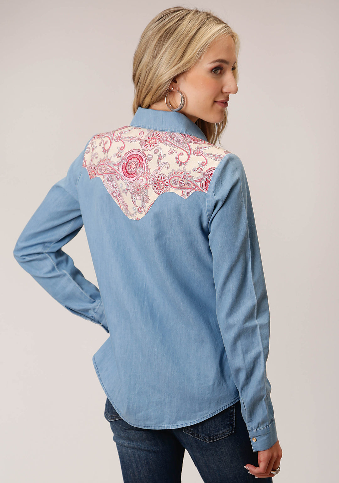 WOMENS LONG SLEEVE SNAP DENIM RETRO SHIRT WESTERN SHIRT