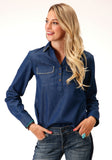 WOMENS 5 OZ DENIM PULLOVER LONG SLEEVE BUTTON WESTERN SHIRT