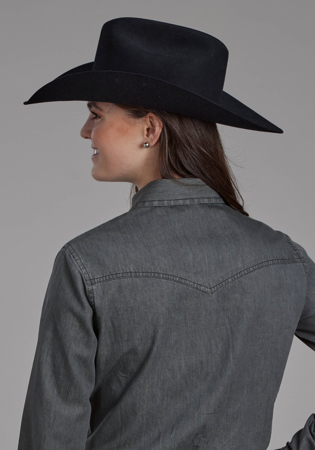 WOMENS BLACK DENIM LONG SLEEVE WESTERN BLOUSE LONG SLEEVE BUTTON WESTERN SHIRT