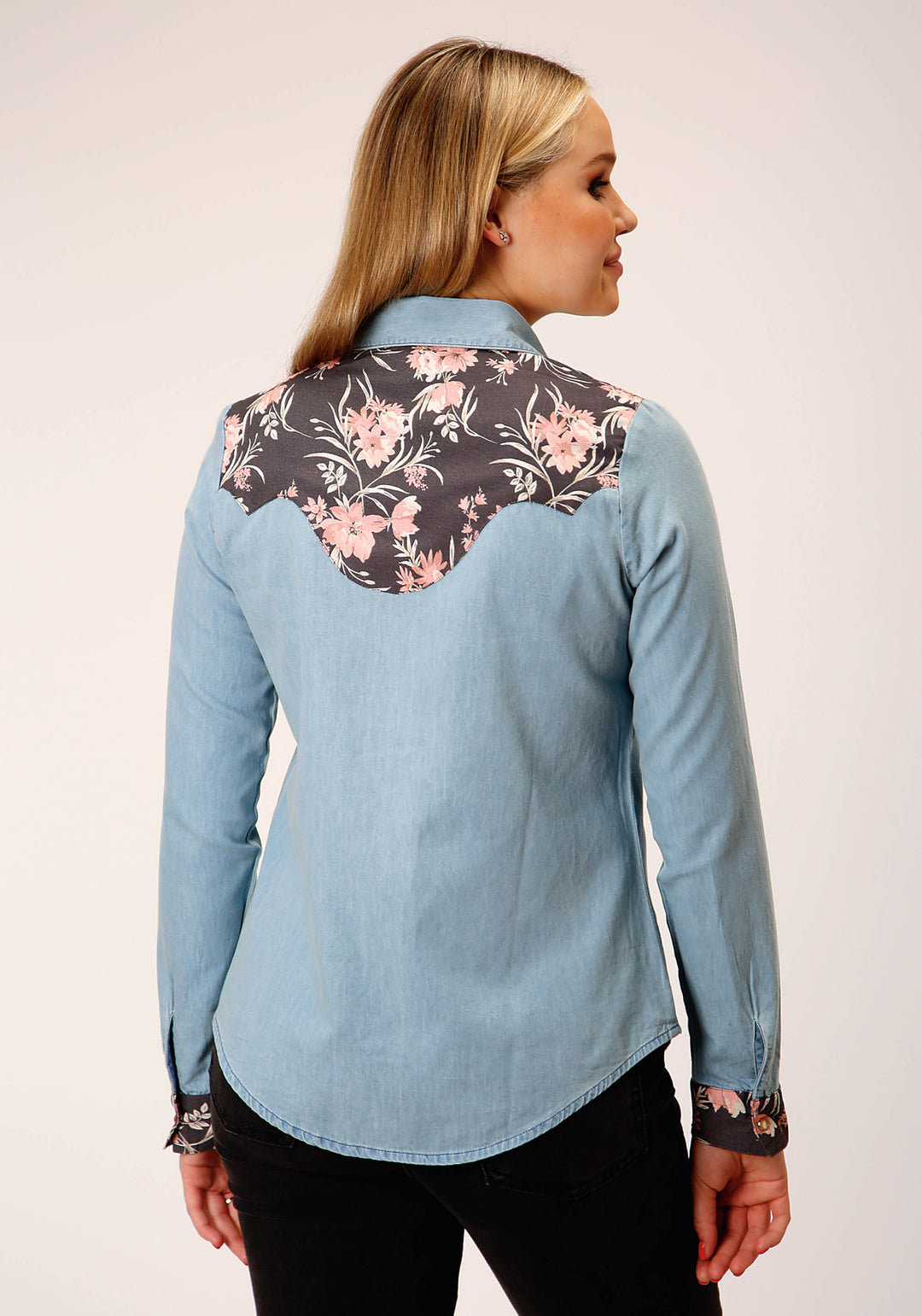 WOMENS LONG SLEEVE SNAP DENIM RETRO SHIRT WESTERN SHIRT