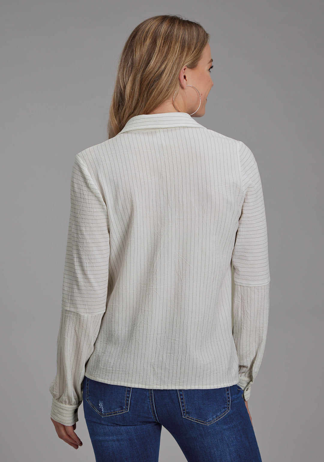 WOMENS POLY SPANDEX MOSS STRIPE LONG SLEEVE BUTTON WESTERN SHIRT