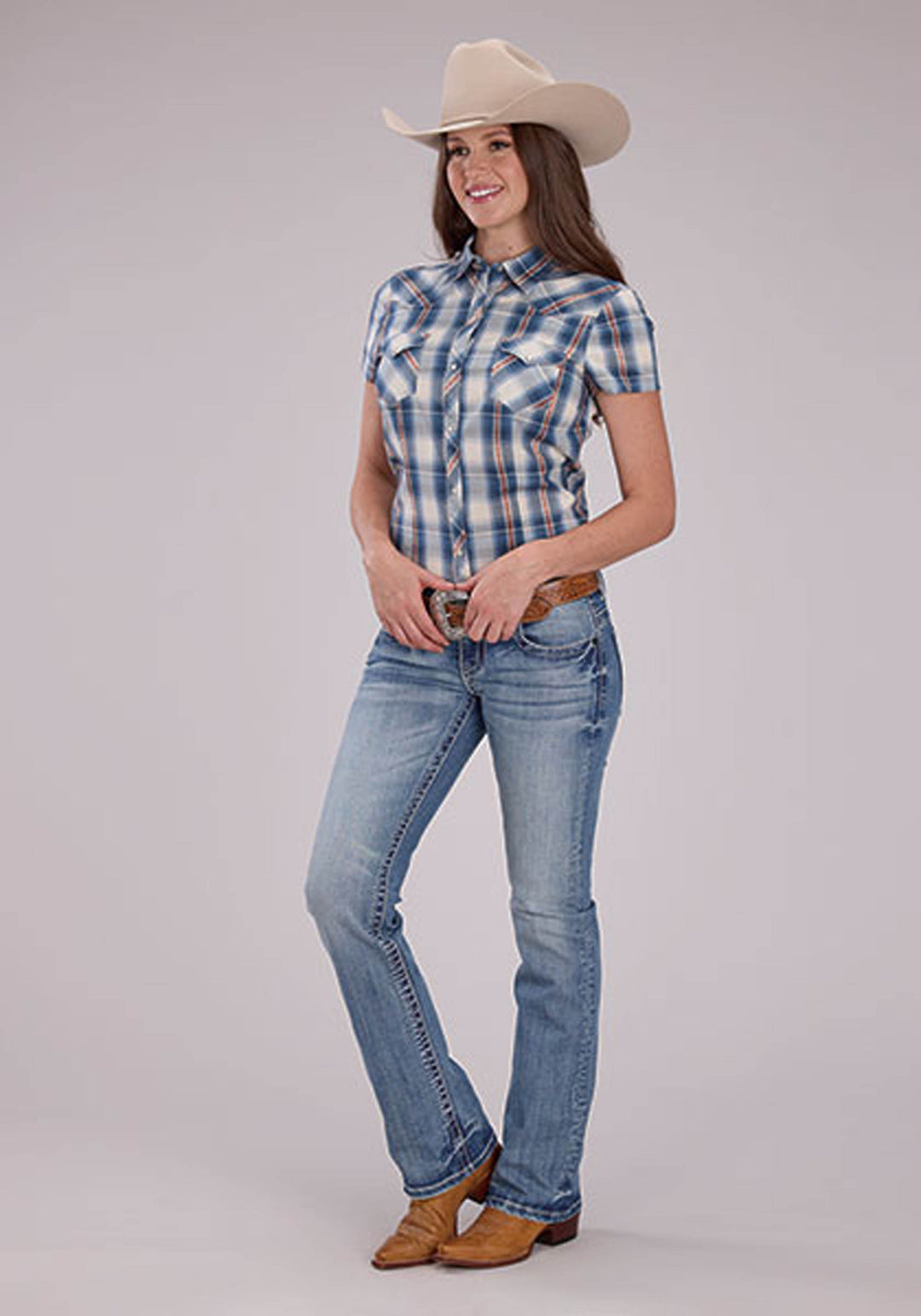 WOMENS DUSK DOBBY SHORT SLEEVE SNAP WESTERN SHIRT