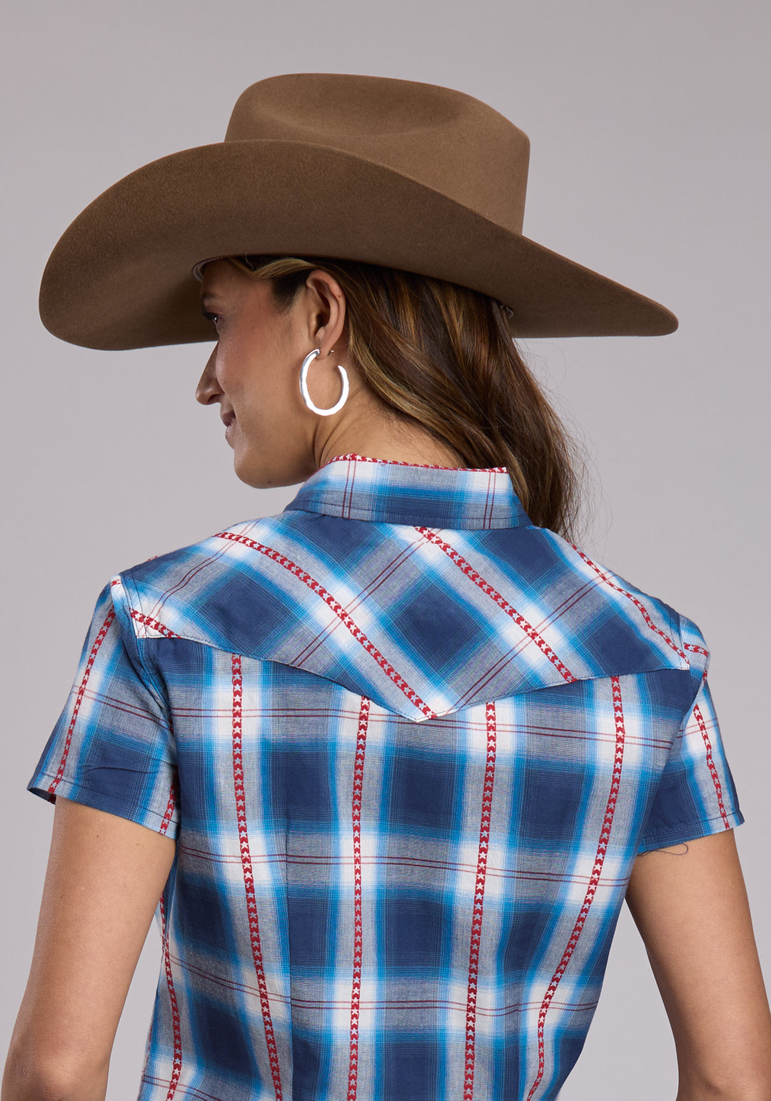 WOMENS ROPER STAR DOBBY PLAID SHORT SLEEVE SNAP SHIRT