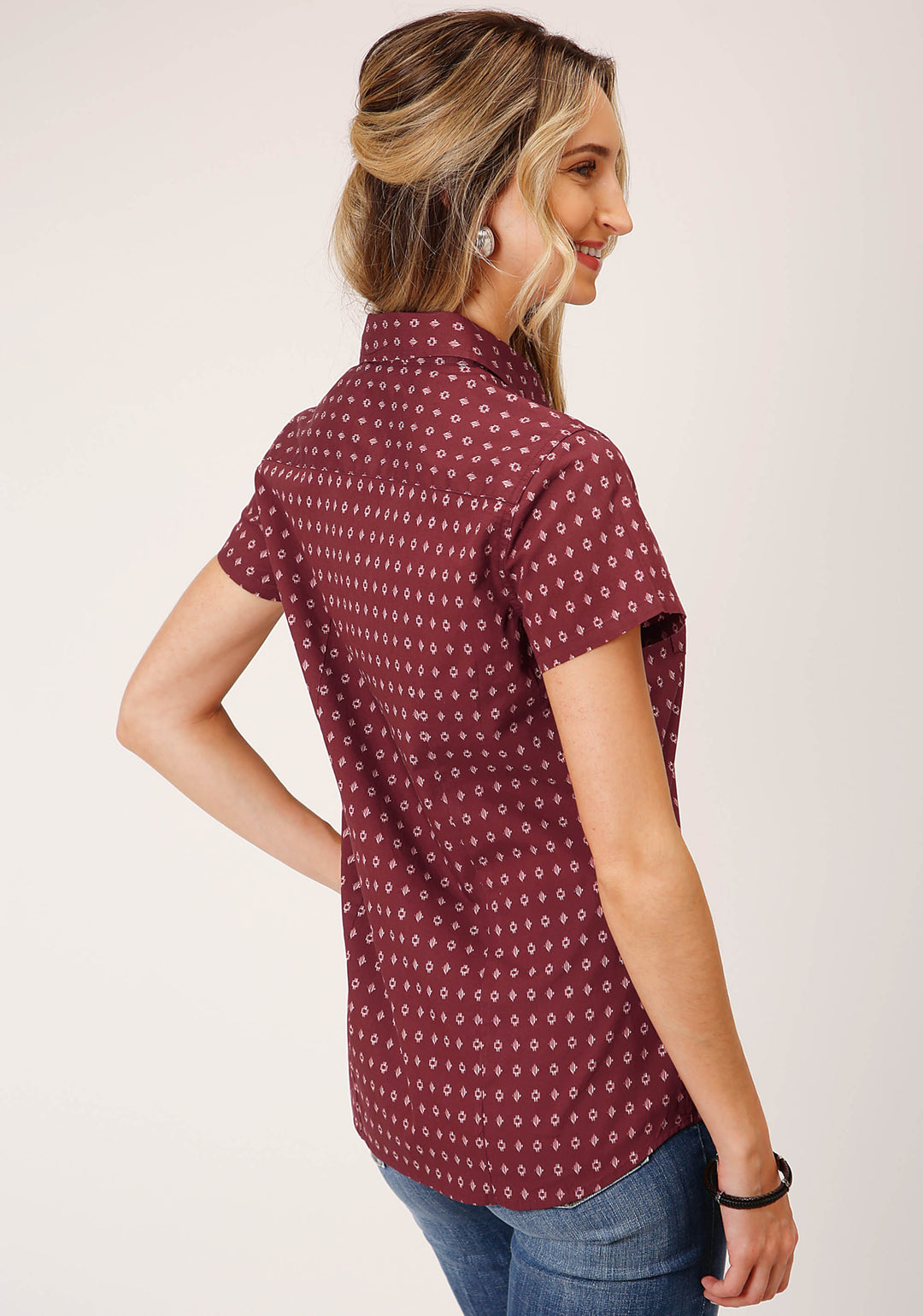 WOMENS LONG SLEEVE SNAP TEXTURE DIAMOND PRINT WESTERN SHIRT