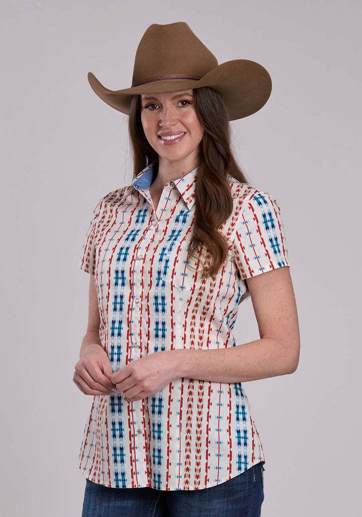 WOMENS ROPER VERTICAL AZTEC SHORT SLEEVE SNAP SHIRT