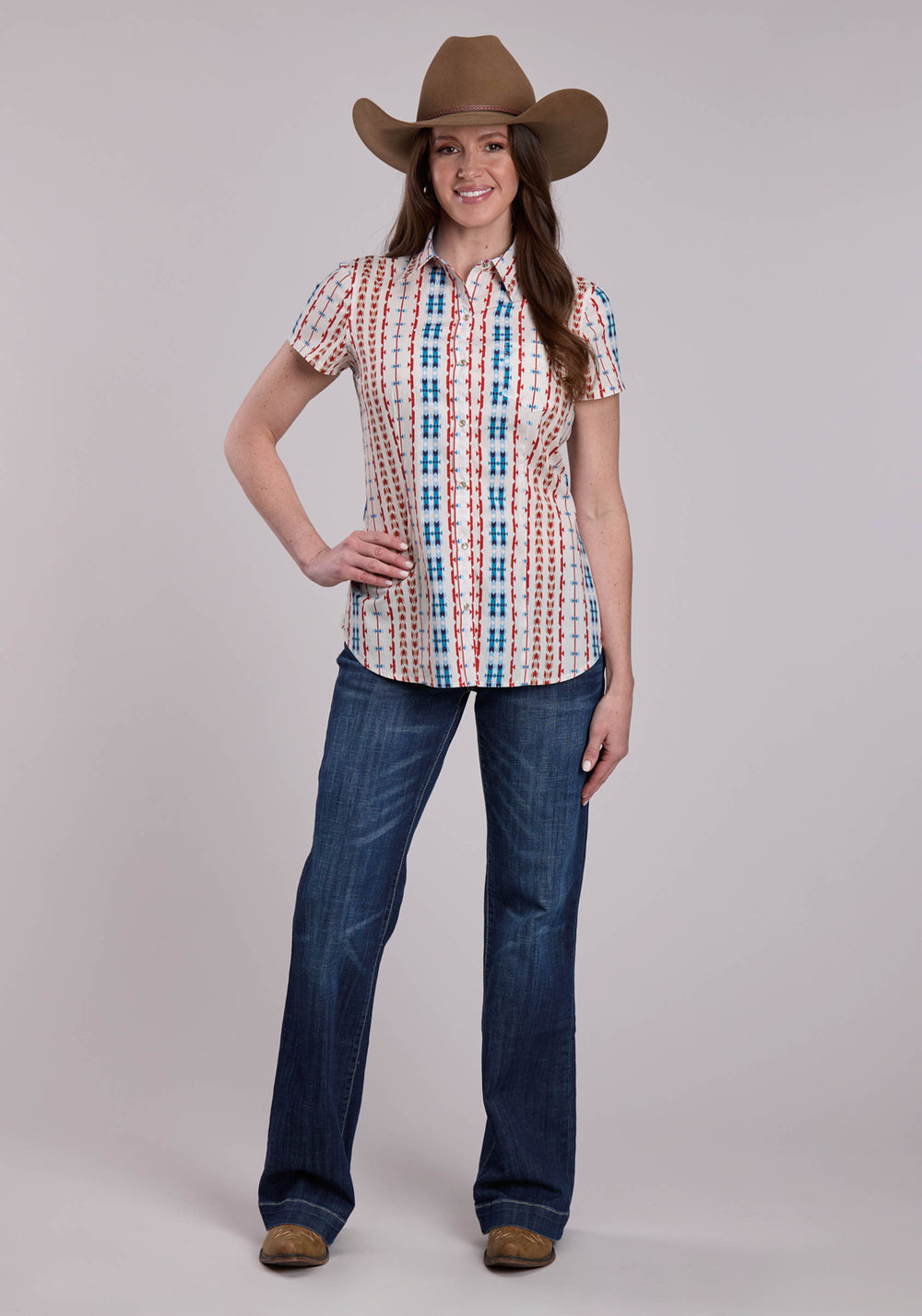 WOMENS ROPER VERTICAL AZTEC SHORT SLEEVE SNAP SHIRT