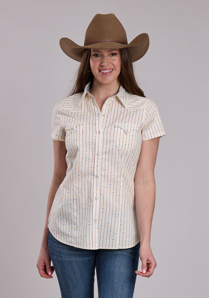 WOMENS ROPER STARS AND STRIPES PRINT SHORT SLEEVE SNAP SHIRT