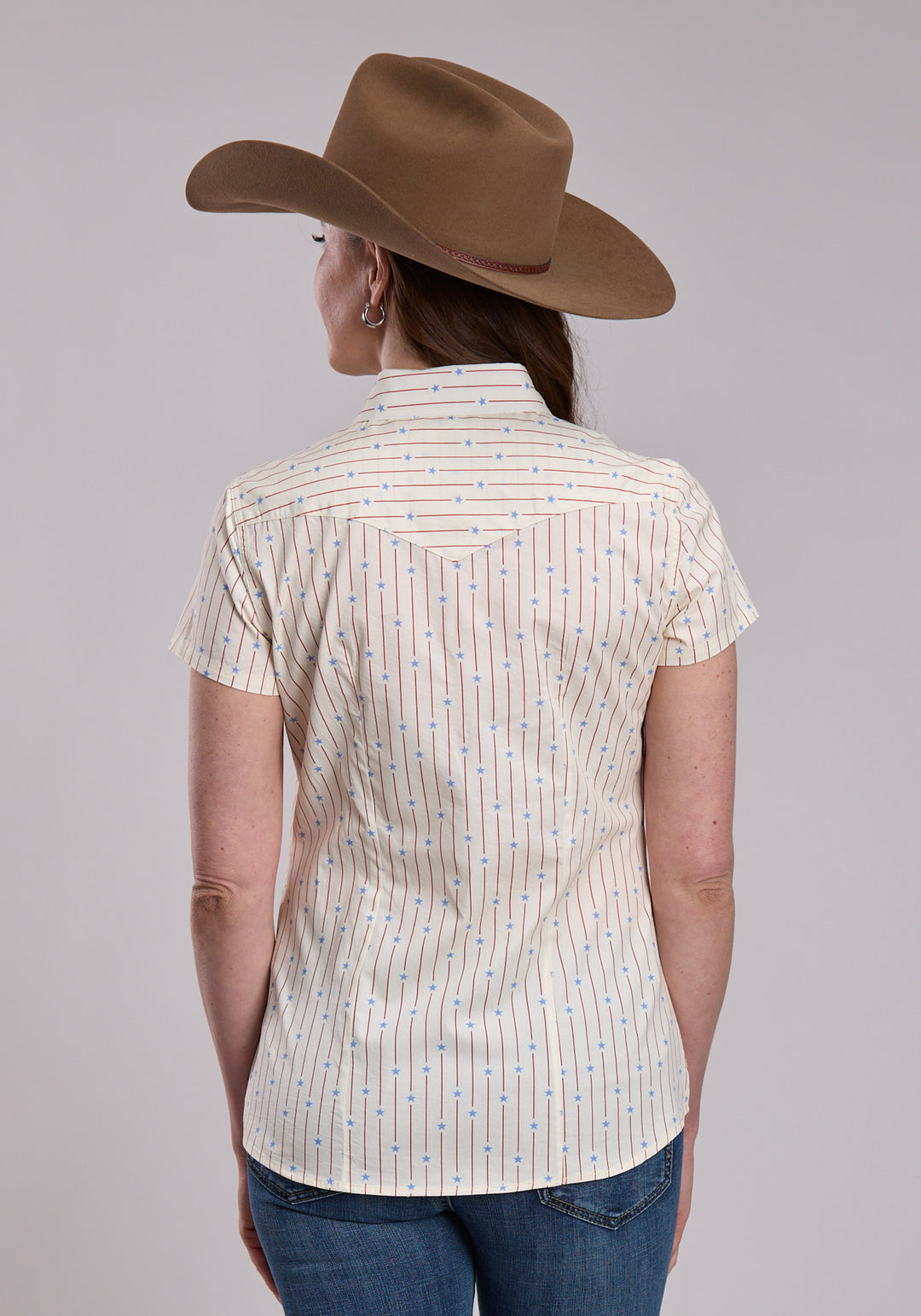 WOMENS ROPER STARS AND STRIPES PRINT SHORT SLEEVE SNAP SHIRT