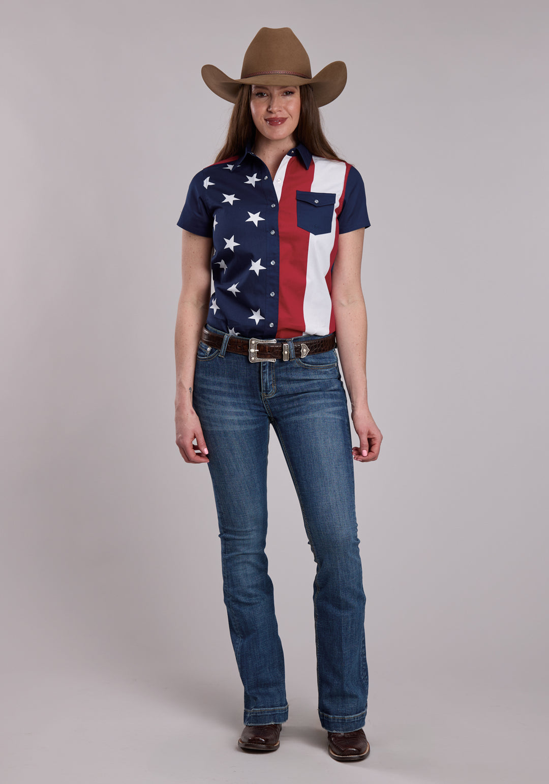 Womens Roper Medium Blue Denim Long Sleeve Snap Shirt