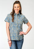 WOMENS SHORT SLEEVE SNAP DELFT PAISLEY WESTERN SHIRT