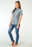 WOMENS SHORT SLEEVE SNAP DELFT PAISLEY WESTERN SHIRT