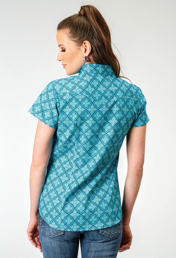 WOMENS SHORT SLEEVE SNAP LAKE MEDALLION WESTERN SHIRT