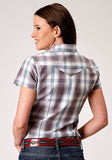 WOMENS SHORT SLEEVE SNAP GRAY CLOUD PLAID WESTERN SHIRT