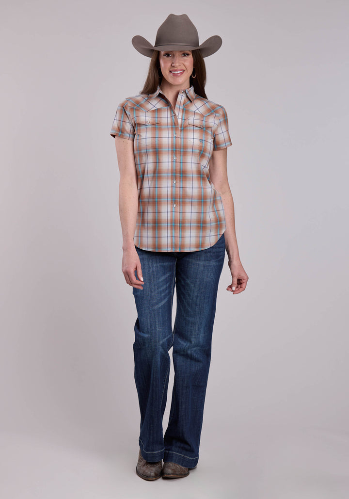 WOMENS ROPER SALTILLO PLAID SHORT SLEEVE SNAP SHIRT