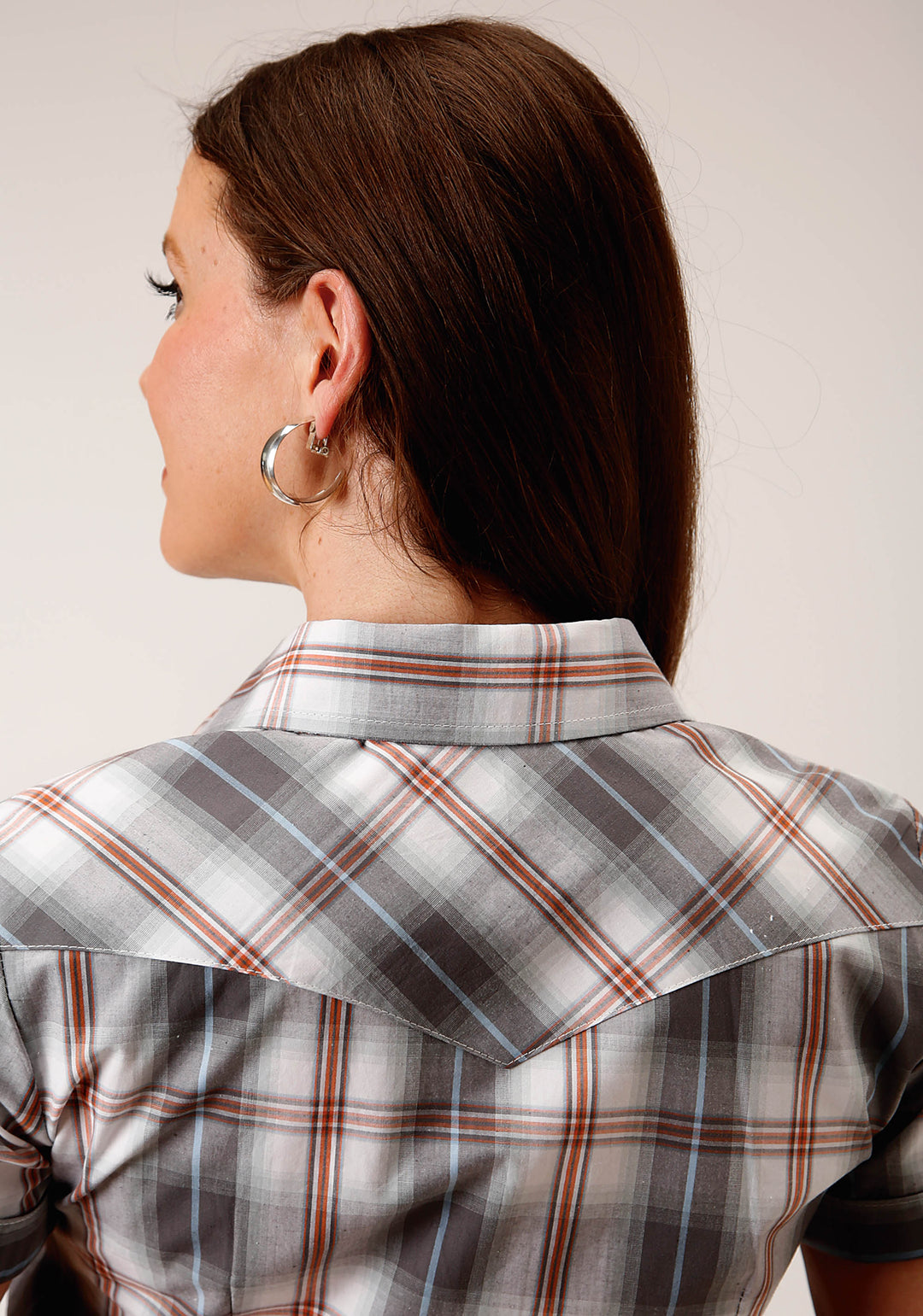 WOMENS SHORT SLEEVE BUTTON SMOKEY PLAID WESTERN SHIRT
