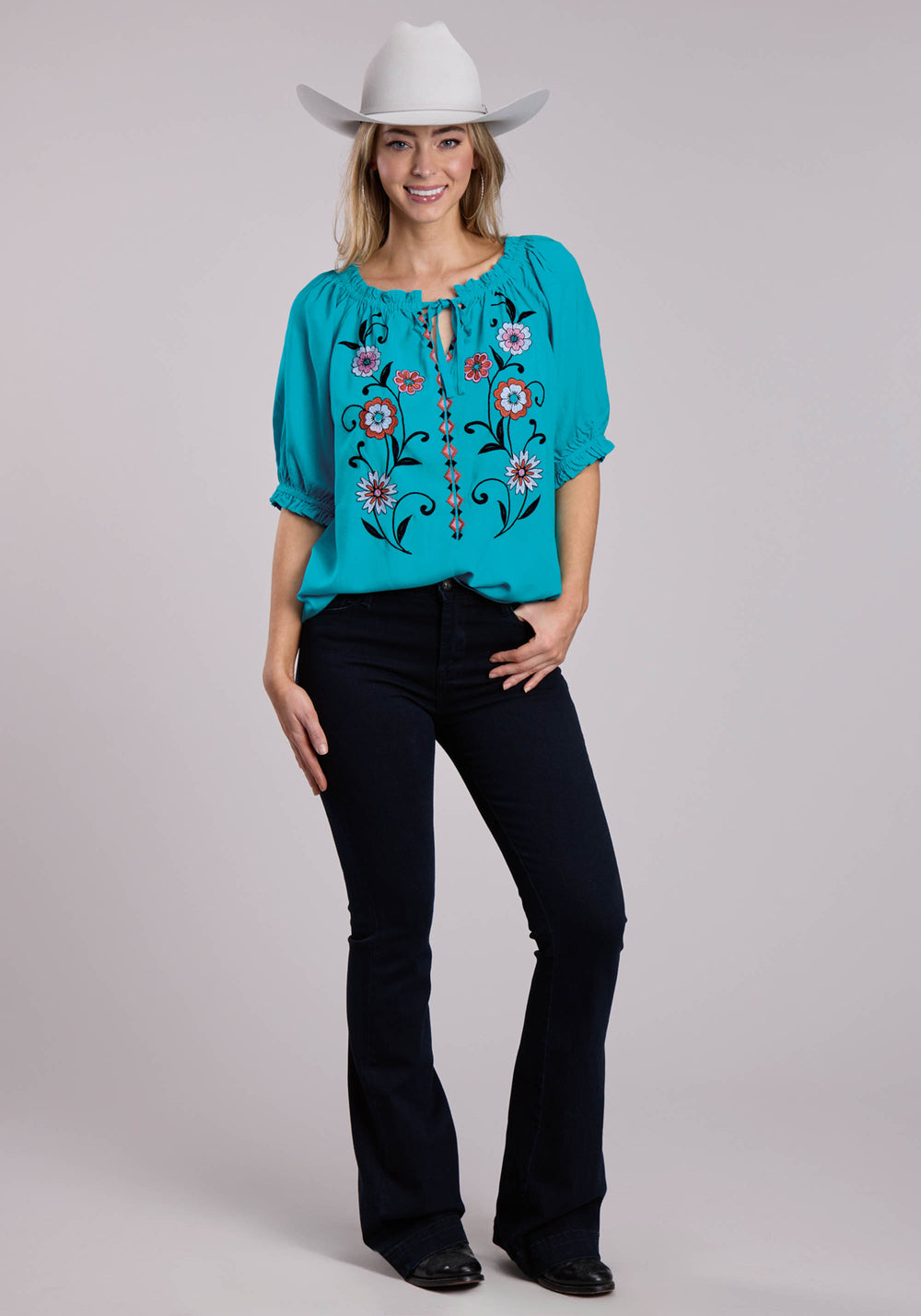 WOMENS ROPER RAYON CHALLIS PEASANT BLOUSE