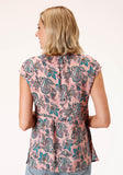 WOMENS SHORT SLEEVE PINK PAISLEY PRINT CAP SLV  BLOUSE