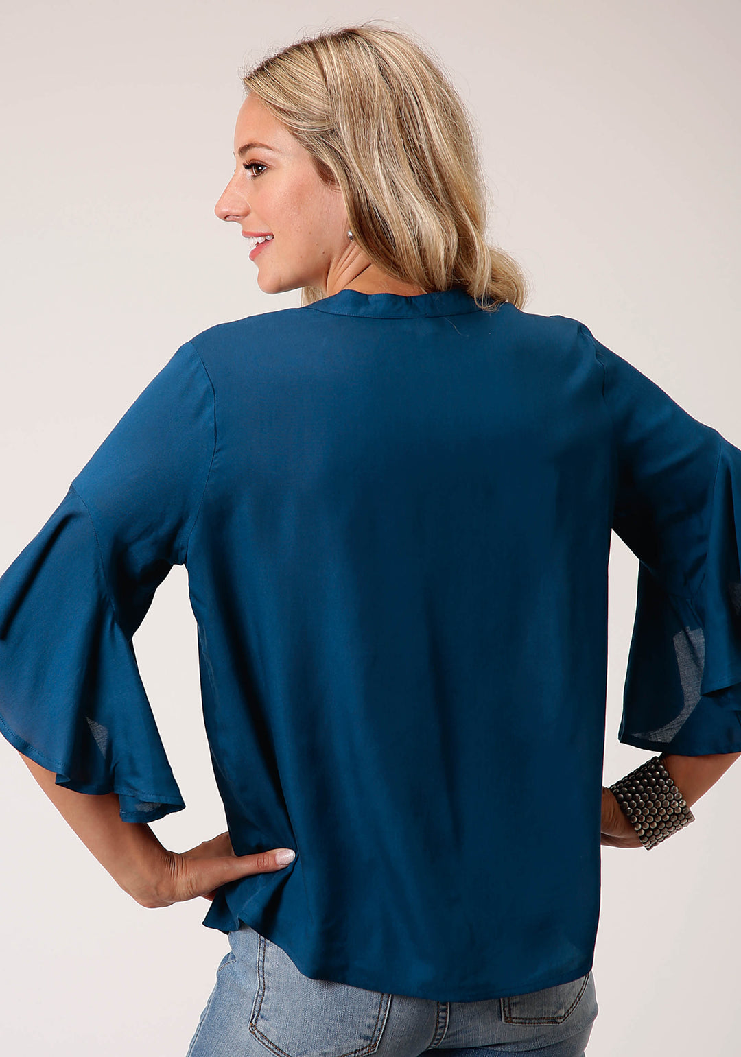 WOMENS RAYON CHALLIS PEASANT SHORT SLEEVE WESTERN SHIRT