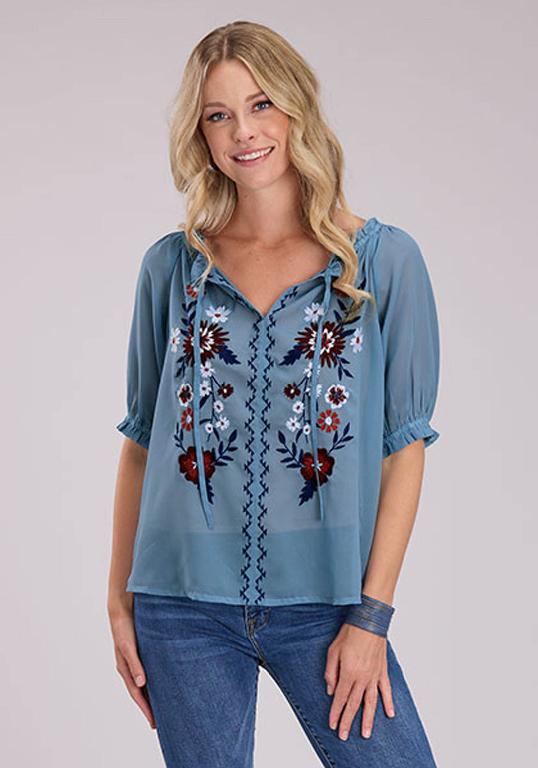 WOMENS POLY GEORGETTE BLOUSE SHORT SLEEVE PULLOVER WESTERN SHIRT