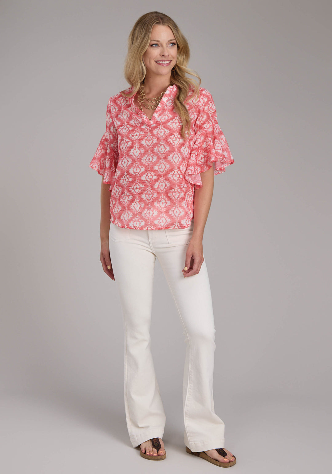 WOMENS IKAT AZTEC PRINT POLYESTER BLOUSE SHORT SLEEVE PULLOVER WESTERN SHIRT